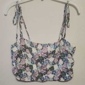 NWT Pacsun Floral Butterfly Tie Strap Crop Top